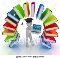 Clipart - Colorful books like the rainbow and 3d man in a graduation ...