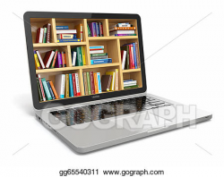 Drawing - E-learning education or internet library. laptop and books ...
