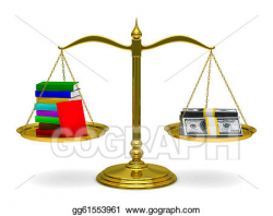 Drawing - Books and money on scales. isolated 3d image. Clipart ...