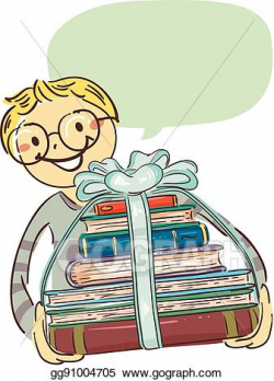 Vector Stock - Boy carrying stack of books with ribbon. Clipart ...