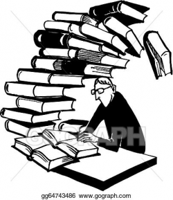 Vector Art - Schoolboy with huge pile of books . Clipart Drawing ...