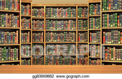 Stock Illustration - Table on background of bookshelf full ...