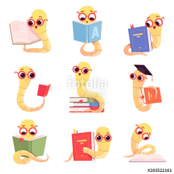 Bookworm characters. Worms kids reading books school little ...
