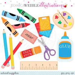 School Supplies Cute Digital Clipart - Commercial Use OK - School ...