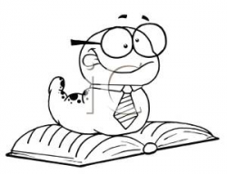 A Black and White Cartoon of a Bookworm Reading a Book - Royalty ...