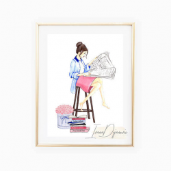 Book Lover Fashion Clip Art, Watercolor Clip Art, Bookworm, Woman ...