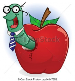 Clipart Vector of Worm Nerd Cartoon With Apple - A cute ...