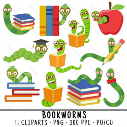 Bookworm Clipart, Reading Clipart, Bookworm Clip Art, School Clipart,  Reading Clip Art, Bookworm PNG, PNG Bookworm, Cute Bookworms