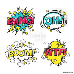 Comic speech bubbles set with different emotions and text BOOM, OH ...