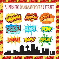 Superhero Onomatopoeia Clip Art Pack - Zap Boom Bam Wham Kapow Pow