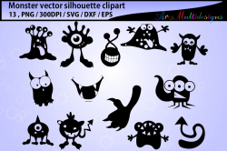 Monster silhouette clipart / cute monst | Design Bundles