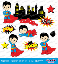 Superman - superheroes - clip art set - superhero Personal ...