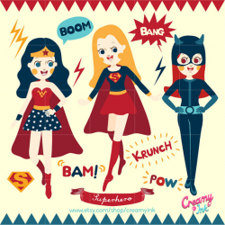 Superhero Party Digital Vector Clip art / Super Hero Girls