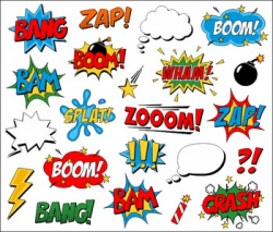 Superhero Clipart Comic Book Speech Bubbles, Boom, Zap, Bang, Bam ...