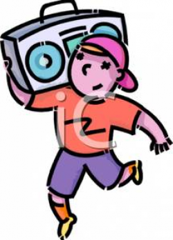 A Colorful Cartoon of a Boy Listening To Music on a Boombox ...