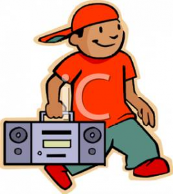 A Colorful Cartoon of a Hispanic Boy Walking with a Boombox ...
