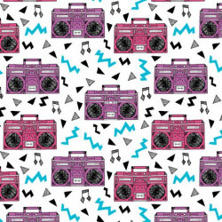 80s boombox // pink and purple girls design 80s fabric music print ...