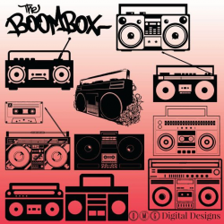 12 Boombox Silhouette Digital Clipart Images by OMGDIGITALDESIGNS ...