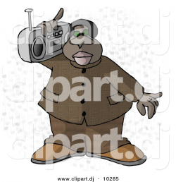 Clipart of a Cartoon Black Man Listening to Music with Portable ...