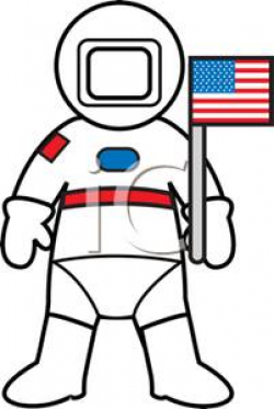 A Colorful Cartoon of an Astronaut Holding an American Flag ...