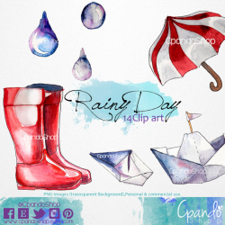 Rainy day, paper boats, rain, rain boots (14 png images with ...
