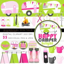 Happy Camper Bright clipart - camper camping glamping boots hiking ...