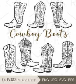 Cowboy Boot Clip Art, Hand Drawn Cowboy Boots, Cowgirl Boots Clipart,  Cowboy Boot Digital Stamp, Western Boots ClipArt, Rodeo Clipart