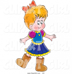 Clip Art of a Little Girl in a Dress and Brown Boots, on White by ...