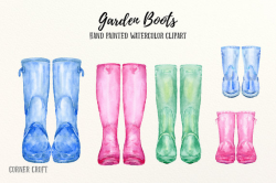 Garden boots clip art, hand painted watercolor wellington boots ...