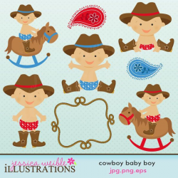 This Cowboy Baby Boy clipart set comes with 10 cute baby cowboy ...