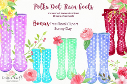 Watercolor Polka Dot Rain Boots, Polka | Design Bundles