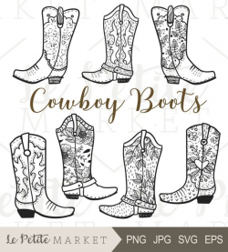 Cowboy Boot Clip Art, Hand Drawn Cowboy Boots, Cowgirl Boots Clipart ...