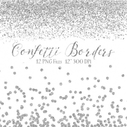 Silver Confetti Borders Glitter Confetti Clipart Digital