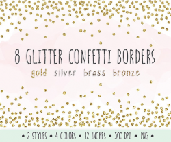 Glitter Confetti Borders Clip Art. Gold Glitter Frames. Gold