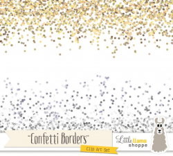 Confetti Border Clip Art, Gold Glitter Border Clipart, Silver Glitter  Border, Gold Confetti, Silver Confetti, Commercial Use