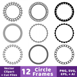 12 Circle Frames Clipart, Decorative Borders, Frame, Label, Monogram ...