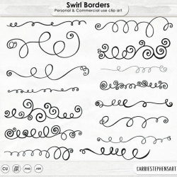 Swirl Border Clip Art + PS Brush, Curly Decorative Text Divider ...