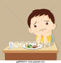 EPS Illustration - Boy bored with food. Vector Clipart ...