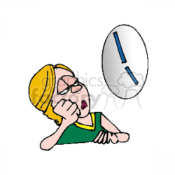 Cartoon bored woman watching a clock clipart. Royalty-free clipart # 159667