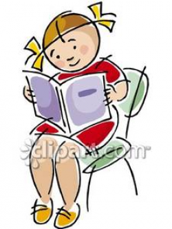 A Girl Sitting In a Chair Reading a Book Royalty Free Clipart Picture