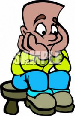 A Colorful Cartoon of a Glum Boy Sitting with His Head In His Hands ...