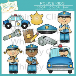 Fun police kids clip art with police officers, a police car, and ...