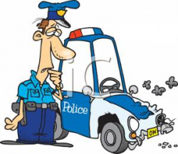A Police Officer With A Wrecked Police Car - Royalty Free Clipart ...