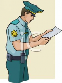 A Police Officer Reading A Paper - Royalty Free Clipart Picture