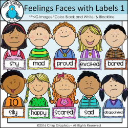 Children Feelings Faces and Labels Clip Art Set 1 - Chirp Graphics ...