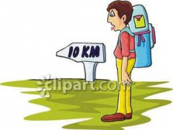 Tired Man Hiking with a Backpack Clipart Picture