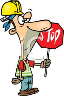 A Bored Construction Worker Holding a Stop Sign Clipart Picture