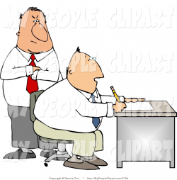 Clip Art of a Boss Looking over a Working Employee's Shoulder As He ...