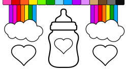 Learn Colors for Kids and Color Rainbow Heart Baby Bottle Coloring ...
