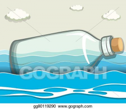 Clip Art Vector - Empty bottle floating in the sea. Stock EPS ...
